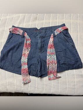 Elle Women’s Blue Denim Shorts with Pink Floral Sash